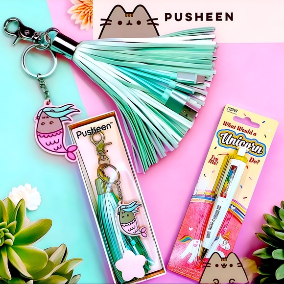NEW Pusheen Bag Charm 3 Cord USB Charging Keychain + Unicorn Pen - Picture 2 of 14